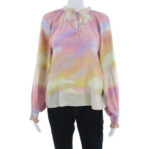 Caballero Collection Womens Boho Pink High Neck Long Sleeve Blouse Size S